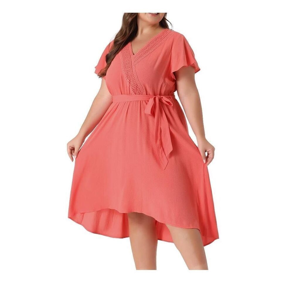 Agnes Orinda Size 1X Women's Summer Dress Boho Short Sleeve High Low a Line Beac